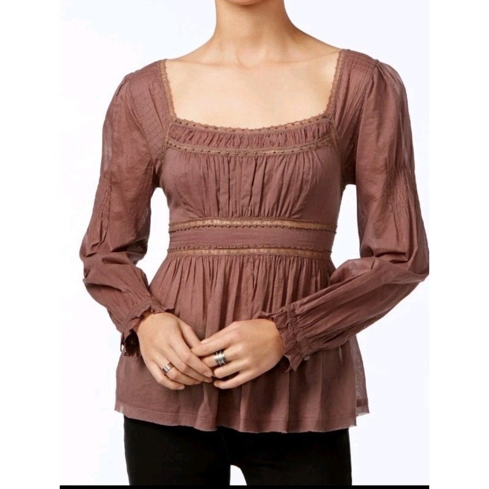 Free People Longsleeve Peasant Top Size Medium Square Neck Empire‎ Waist